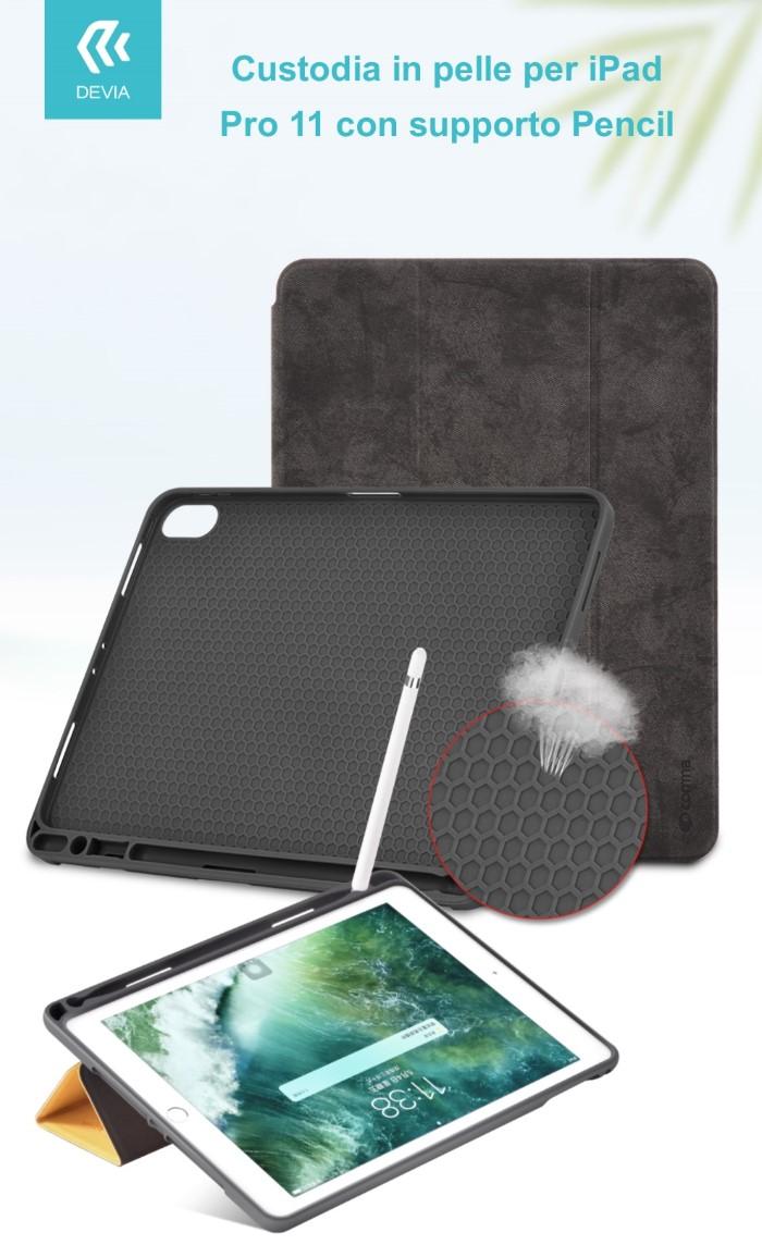 Cover in Pelle con Supporto Pencil per iPad Pro 11 Nera