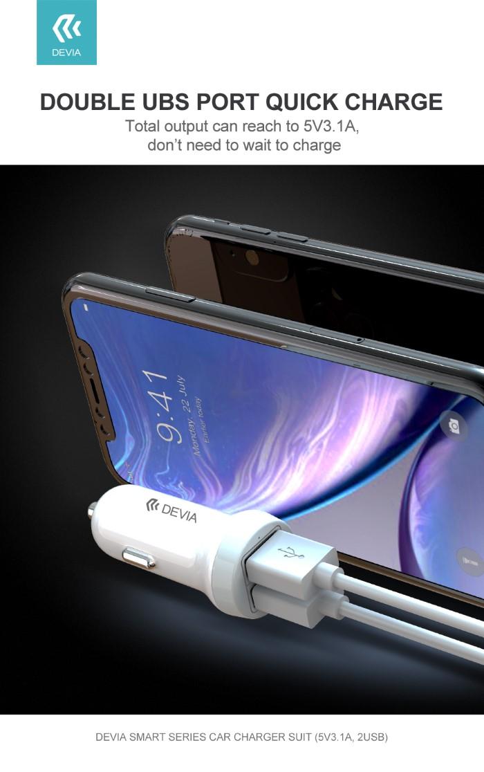 Suit Carica Auto 31A 2 Out Cavo Lightning per Apple iOS