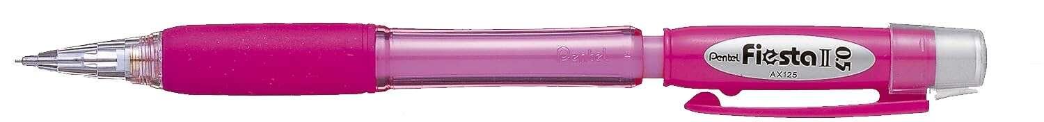 Pentel Fiesta II Portamine HB 05 mm con gomma - Include 2 ricariche - Impugnatura in gomma - Design ergonomico - Colore rosa