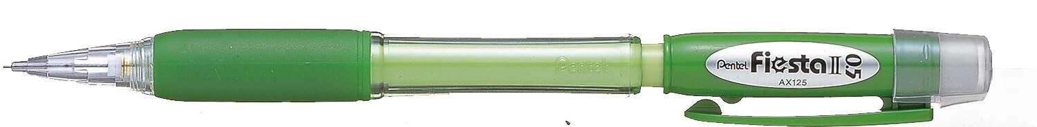 Pentel Fiesta II Portamine HB 05 mm con gomma - Include 2 ricariche - Impugnatura in gomma - Design ergonomico - Colore verde