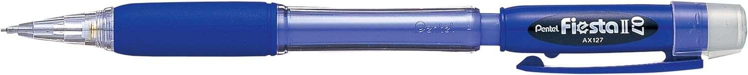 Pentel Fiesta II Portamine HB 07 mm con gomma - Include 2 ricariche - Impugnatura in gomma - Design ergonomico - Colore blu