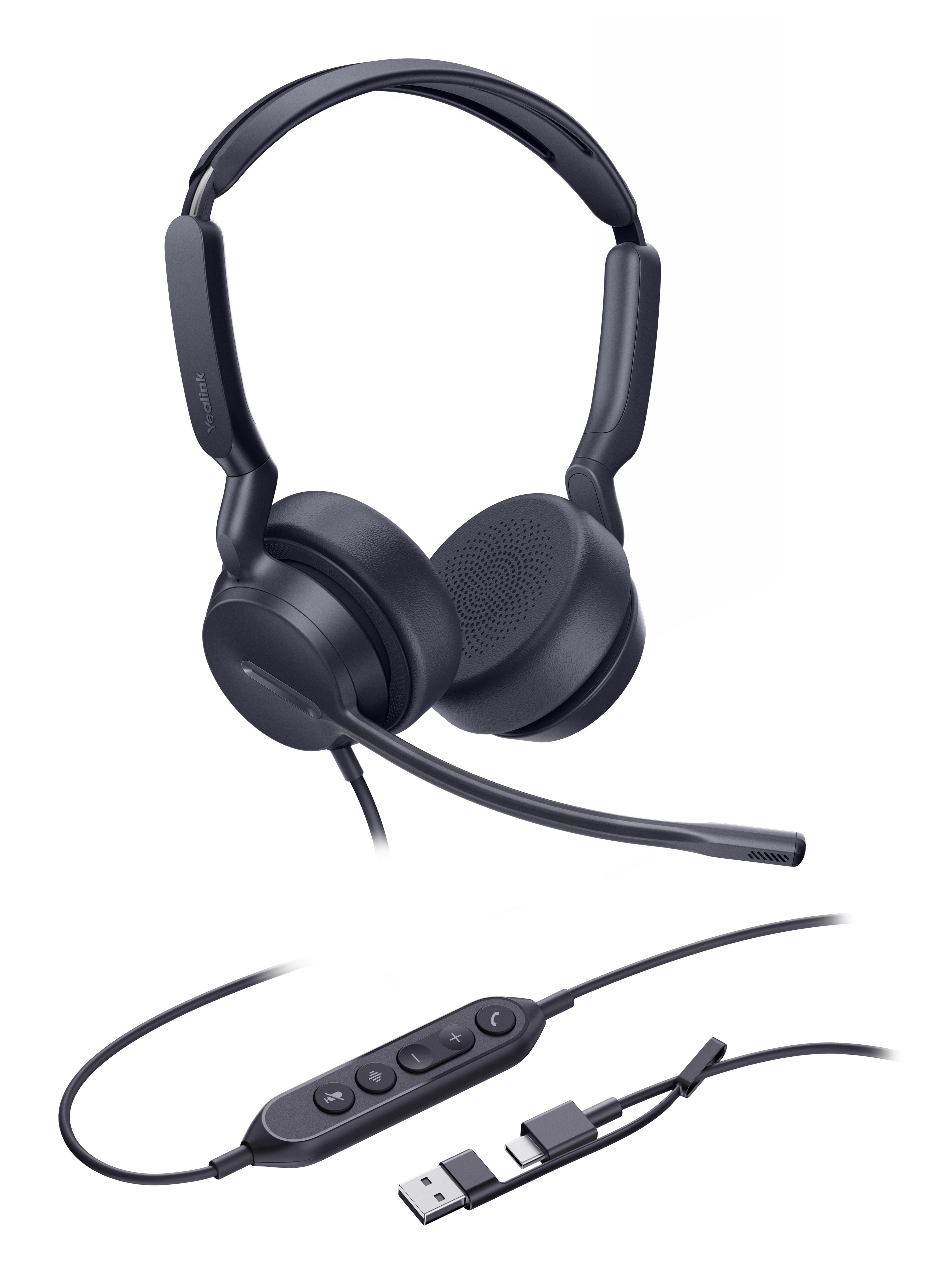 Yealink UH42 Dual UC USB-C/A Auricolare Cablato A Padiglione Musica e Chiamate USB Type-C / USB Type-A Nero