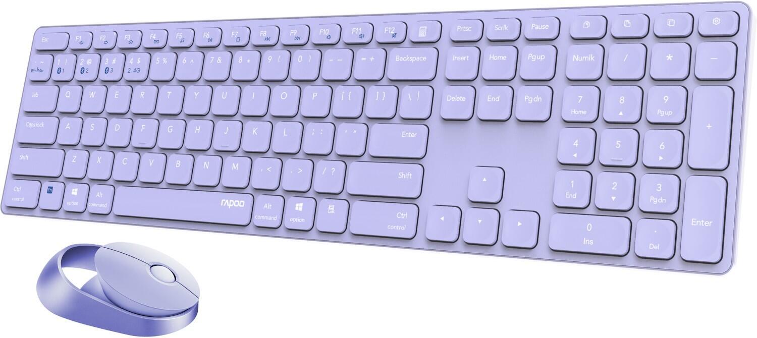 RAPOO 9850M Deskset-Purple (set desktop multimodus ultra-laches wireless con funzioni estese, de-layout)