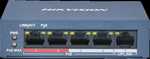 SWITCH HIKVISION 4 POE 10/100M Unmanaged, +1 porta Uplink da 100M, 802.3af/at 250m - DS-3E0105P-E/M