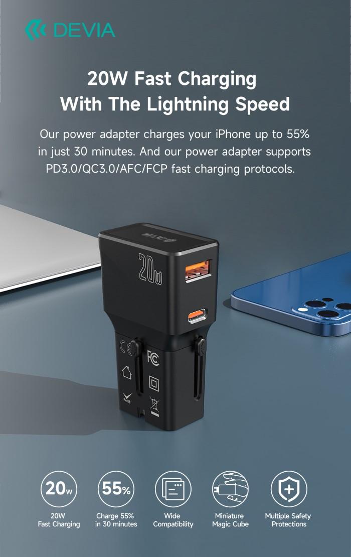 Caricatore 20W PDQC MINI da Viaggio con Spine Universali