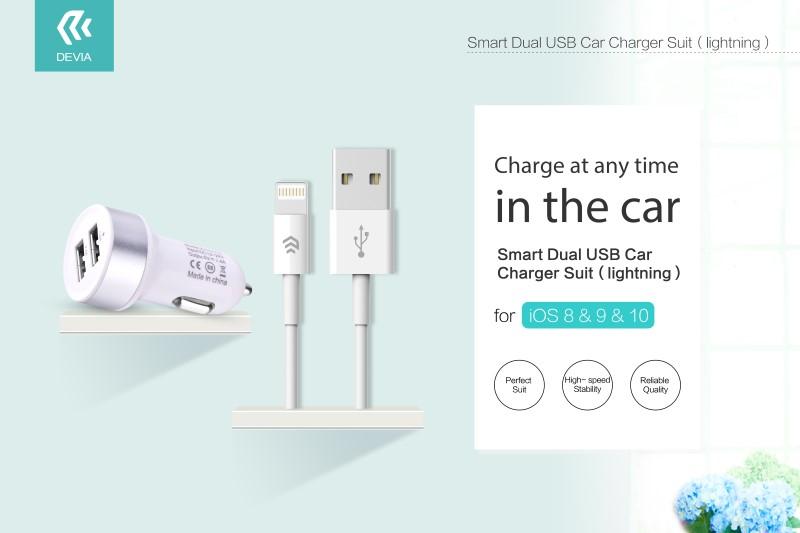 Suit Carica Auto + Cavo Lightning per Apple Bianco