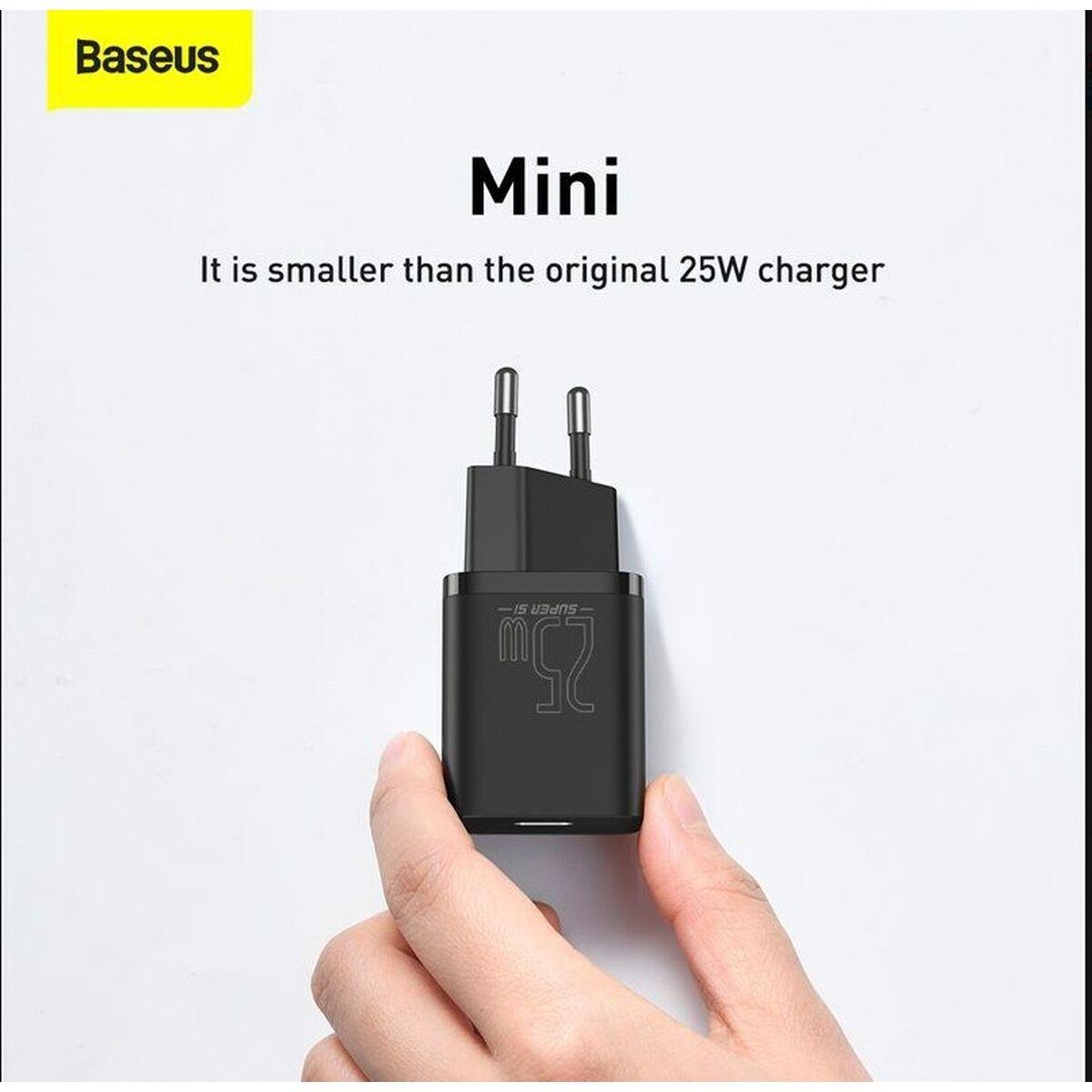Baseus TZCCSUP-L01 Caricabatterie per dispositivi mobili Nero Interno (Baseus Super Si USB-C Wall Charger 25W 3A + USB-C Cable