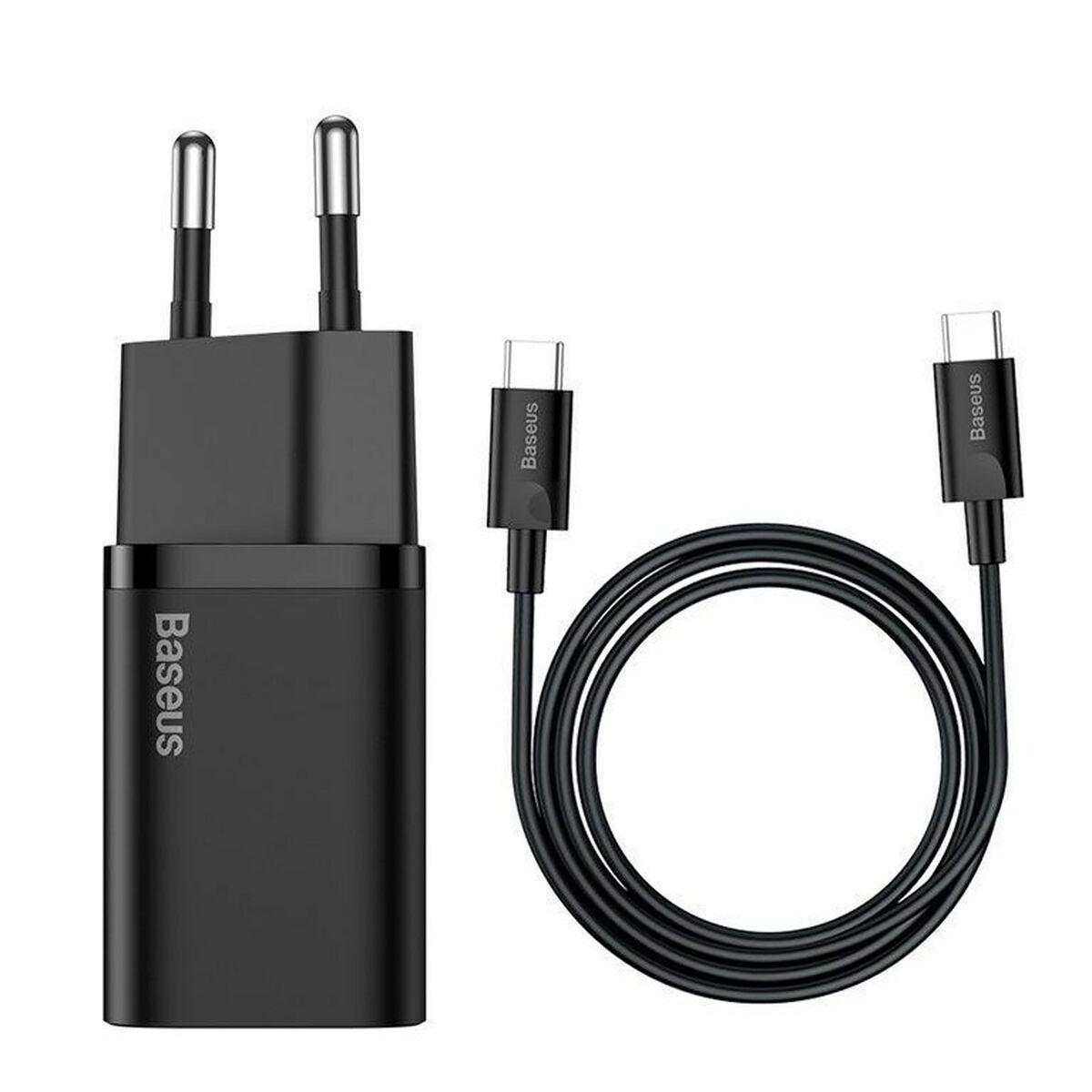 Baseus TZCCSUP-L01 Caricabatterie per dispositivi mobili Nero Interno (Baseus Super Si USB-C Wall Charger 25W 3A + USB-C Cable