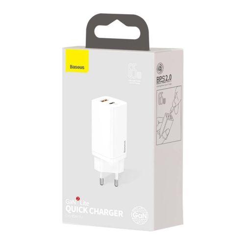 Caricatore a parete del baseus GAN2 LITE 65W USB USB-C QC4 PD3.0 SCP FCP AFC White (CCGAN2L-B02)