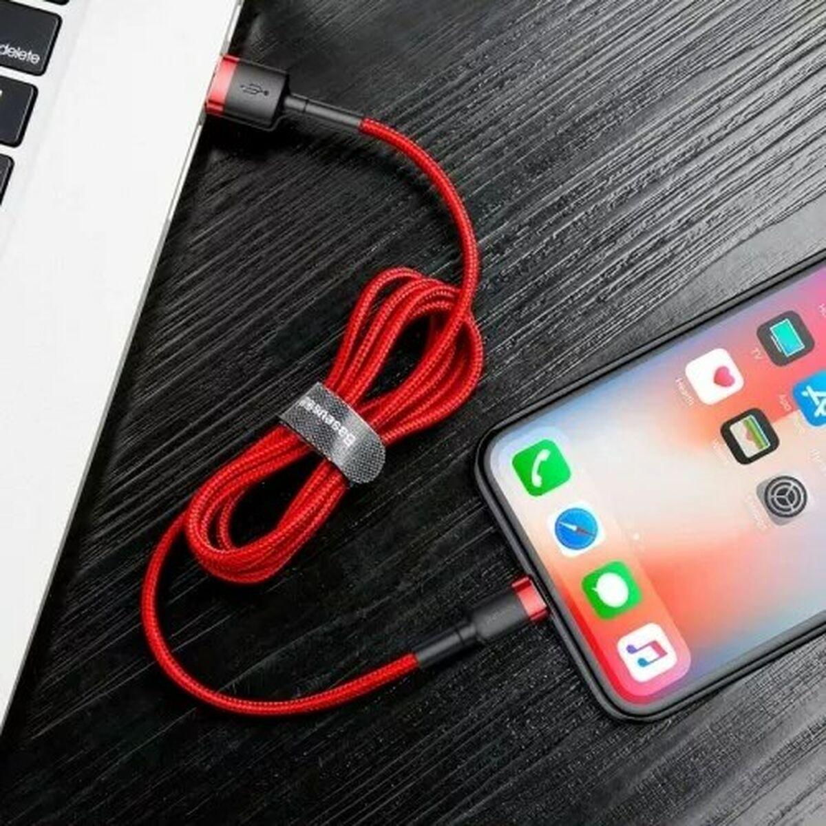Baseus CALKLF-C09 cavo Lightning 2 m Rosso (SiGN Kevlar USB cable with Lightning 2.4A 2m - Grey/Red)