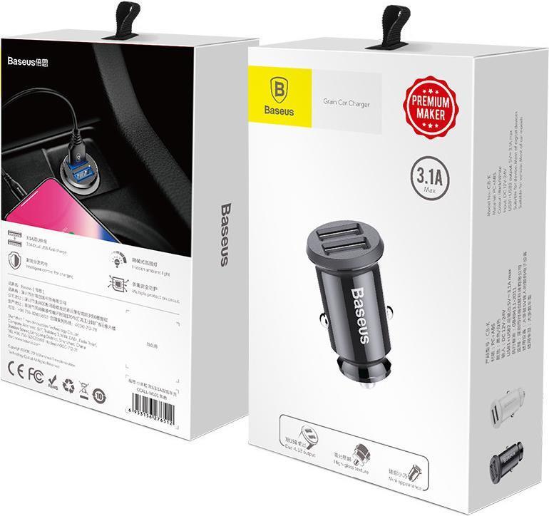 Baseus CCALL-ML01 Caricabatterie per dispositivi mobili Nero Esterno (Baseus Grain Car Charger [Dual USB 5V 3.1A ] Black)