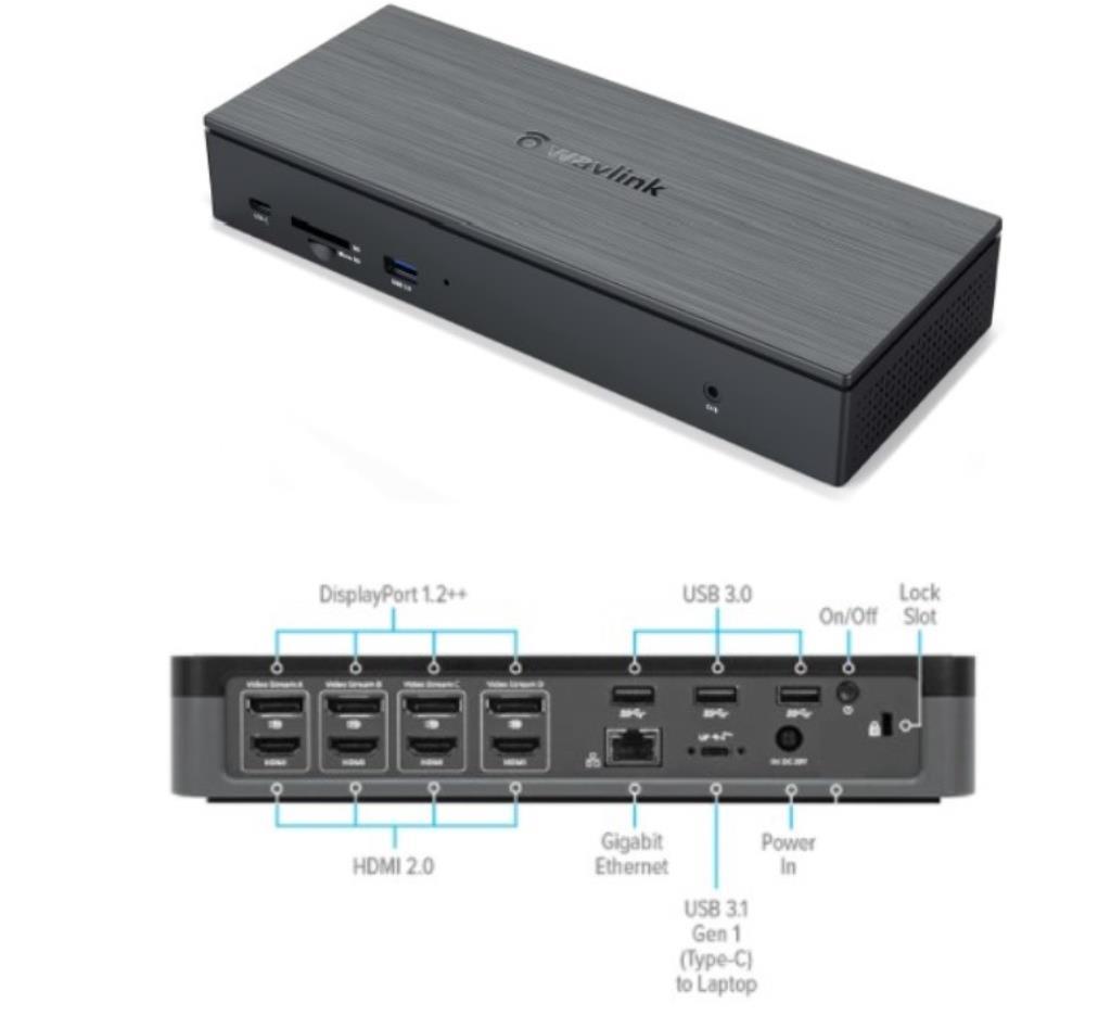 Dock USB type C vers 4*USB3.1 type A, 2*USB-C, 4*DP 4K/60Hz, 4*HDMI 4K/60Hz, 1*Giga Lan, 1*Audio In/Out, 1*SD/MicroSD reader, A
