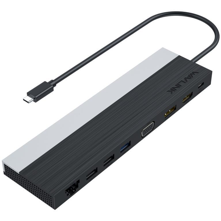 Hub USB tipo C a 1 * VGA, 1 * HDMI 4K/30Hz, 1 * DPort 4K/30Hz (1 porta video attiva su 3), 2 * USB3.0, 2 * USB2.0, lettore Micr