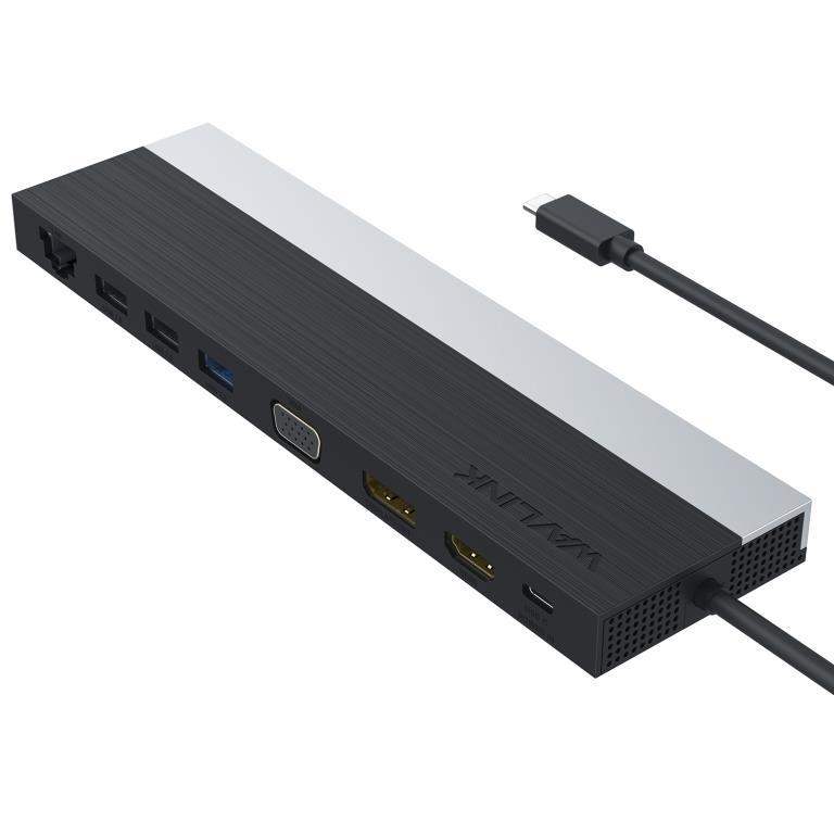 Hub USB tipo C a 1 * VGA, 1 * HDMI 4K/30Hz, 1 * DPort 4K/30Hz (1 porta video attiva su 3), 2 * USB3.0, 2 * USB2.0, lettore Micr