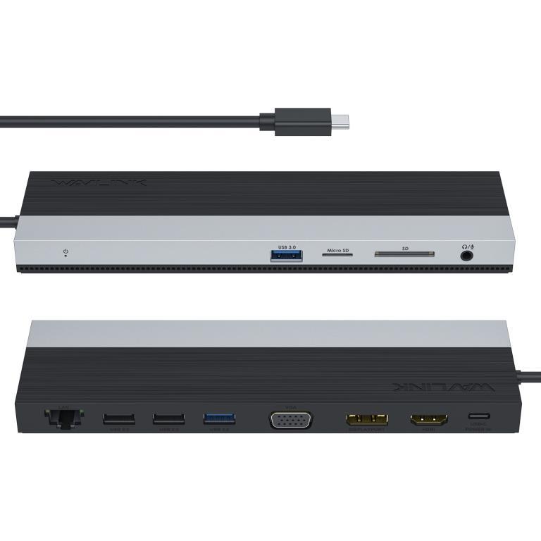 Hub USB tipo C a 1 * VGA, 1 * HDMI 4K/30Hz, 1 * DPort 4K/30Hz (1 porta video attiva su 3), 2 * USB3.0, 2 * USB2.0, lettore Micr