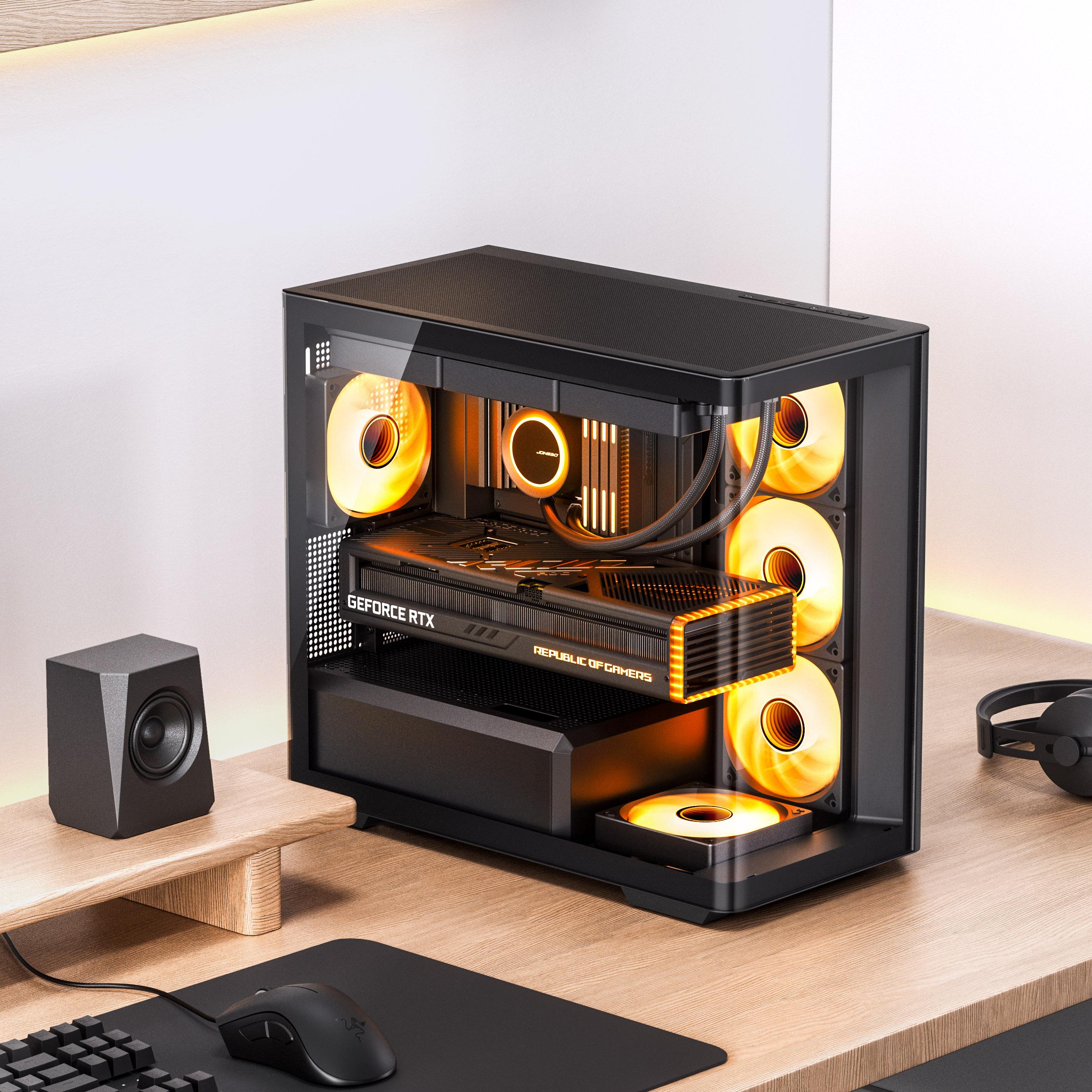 Jonsbo D300 MIDI -Tower 270 gradi Temped Glass - Black - MIDI/Minitower - Micro/Mini/Flex -ATX - Fan (D300 Black)