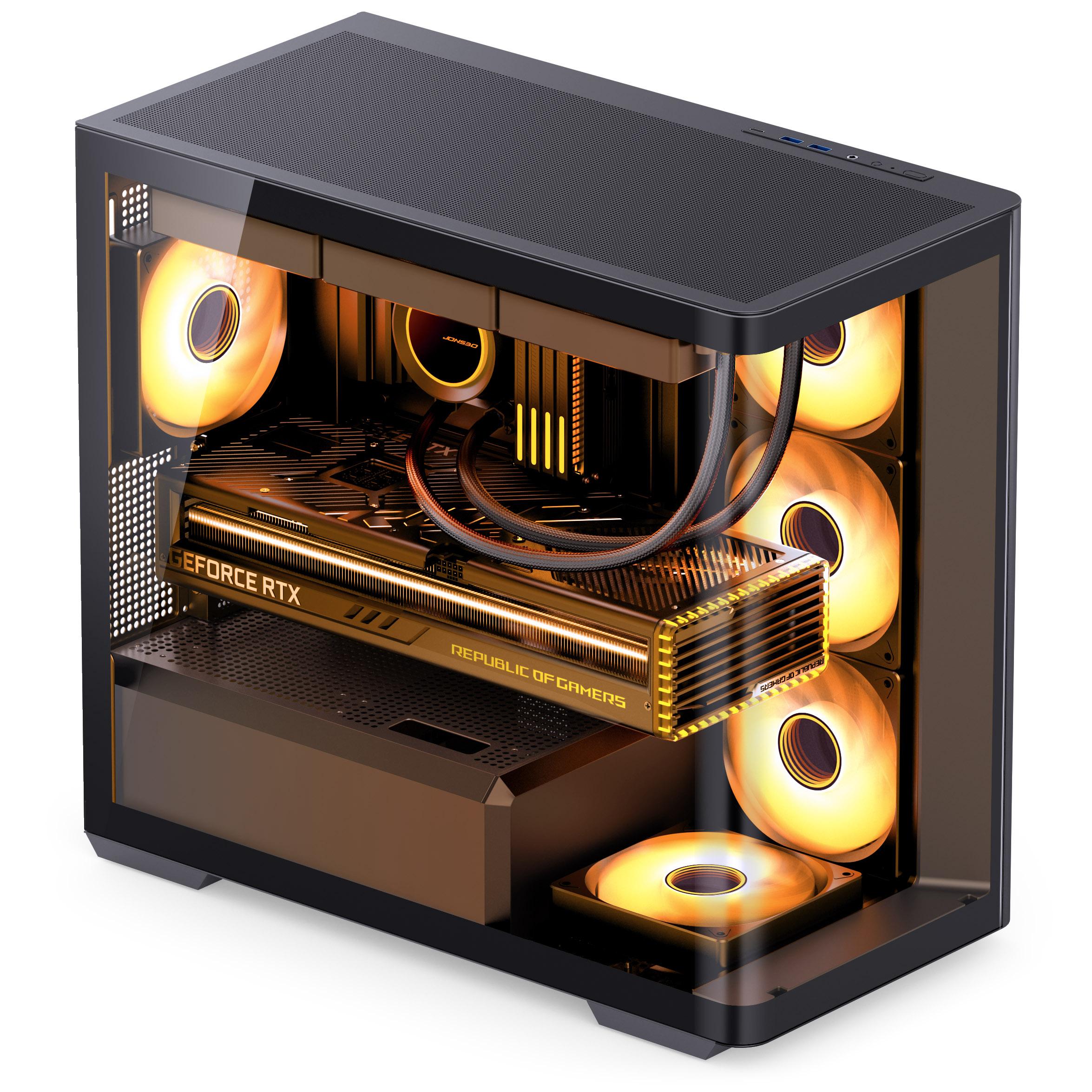 Jonsbo D300 MIDI -Tower 270 gradi Temped Glass - Black - MIDI/Minitower - Micro/Mini/Flex -ATX - Fan (D300 Black)