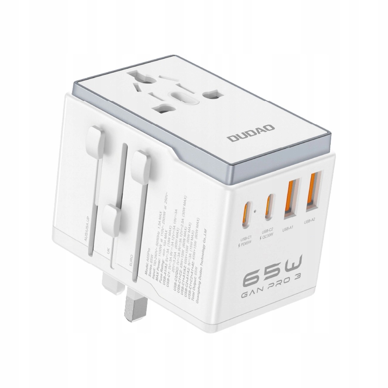 Adattatore da viaggio universale Dudao A65Pro bianco