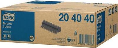 TORK 204040 - 5 L - Black - polietilene lineare con bassa densità (LLDPE) - 50 pezzi (E) - 180 mm - 60 mm (204040)