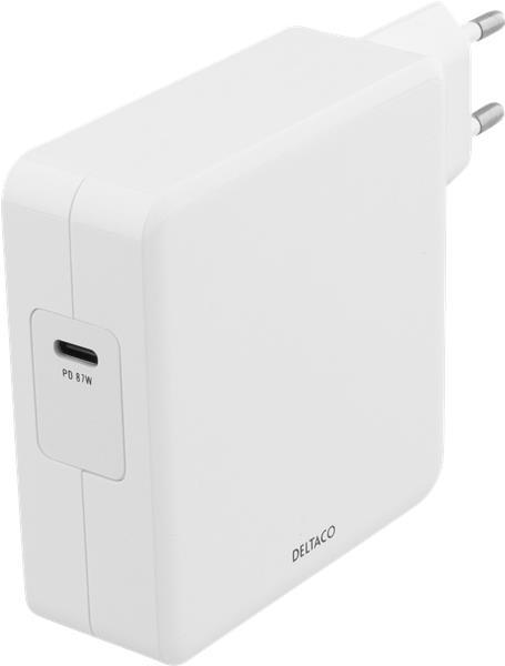 Deltaco USBC-AC117 Caricabatterie per dispositivi mobili Bianco Interno (Deltaco 87W Charger, USB-C PD, Fast Charging, MacBook,