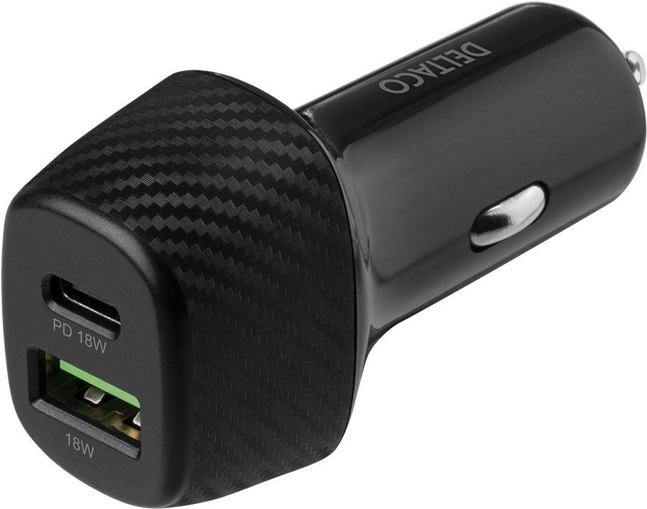 Deltaco USBC-CAR120 Caricabatterie per dispositivi mobili Nero Auto (Deltaco Car Charger with Quick Charge USB-C & USB-A, 36W -
