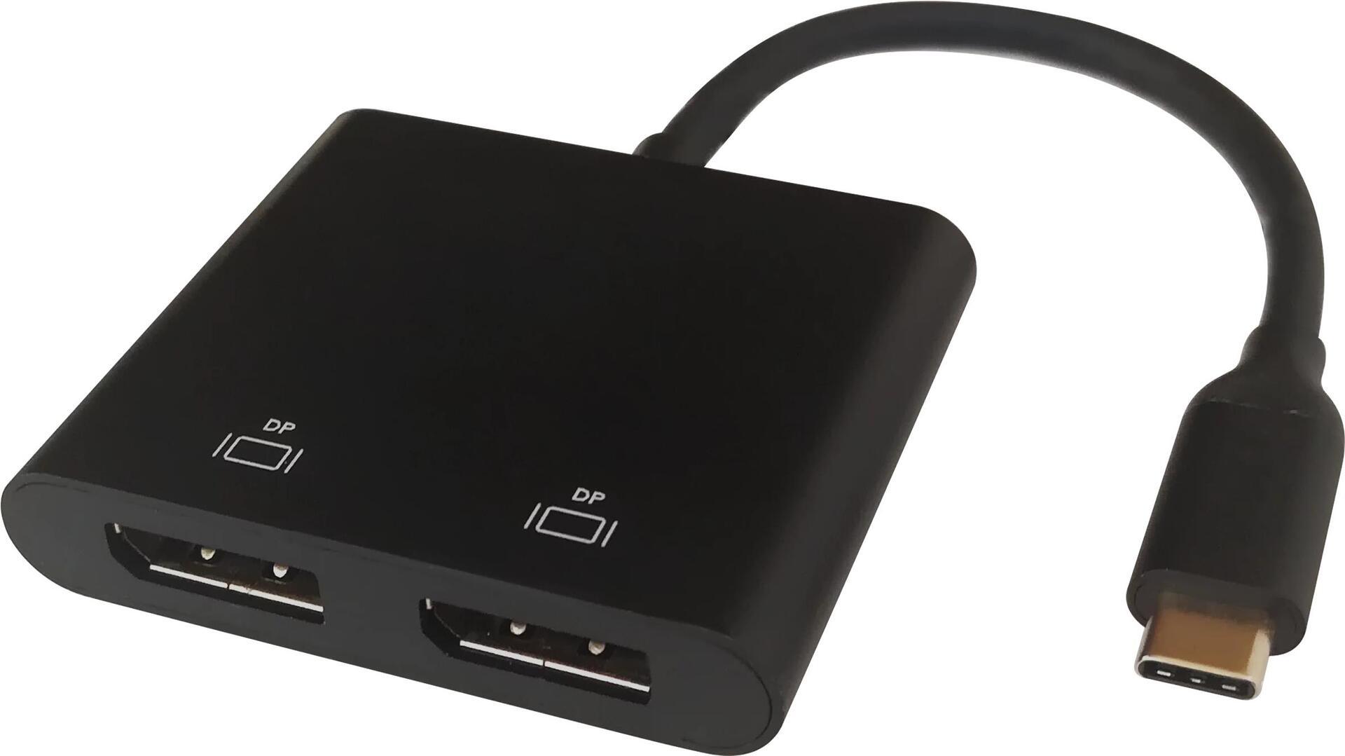 Deltaco USBC-2DP cavo e adattatore video 0,1 m USB tipo-C 2 x DisplayPort Nero (USB-C MST HUB, 2x 4K/60Hz, DP x 2, black, 0.1m)