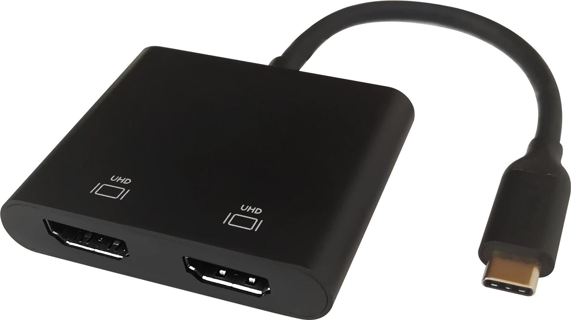 Deltaco USBC-2HDMI cavo e adattatore video 0,1 m USB tipo-C 2 x HDMI Nero (USB-C MST HUB, 2x 4K/60Hz, HDMI x 2, black, 0.1m)