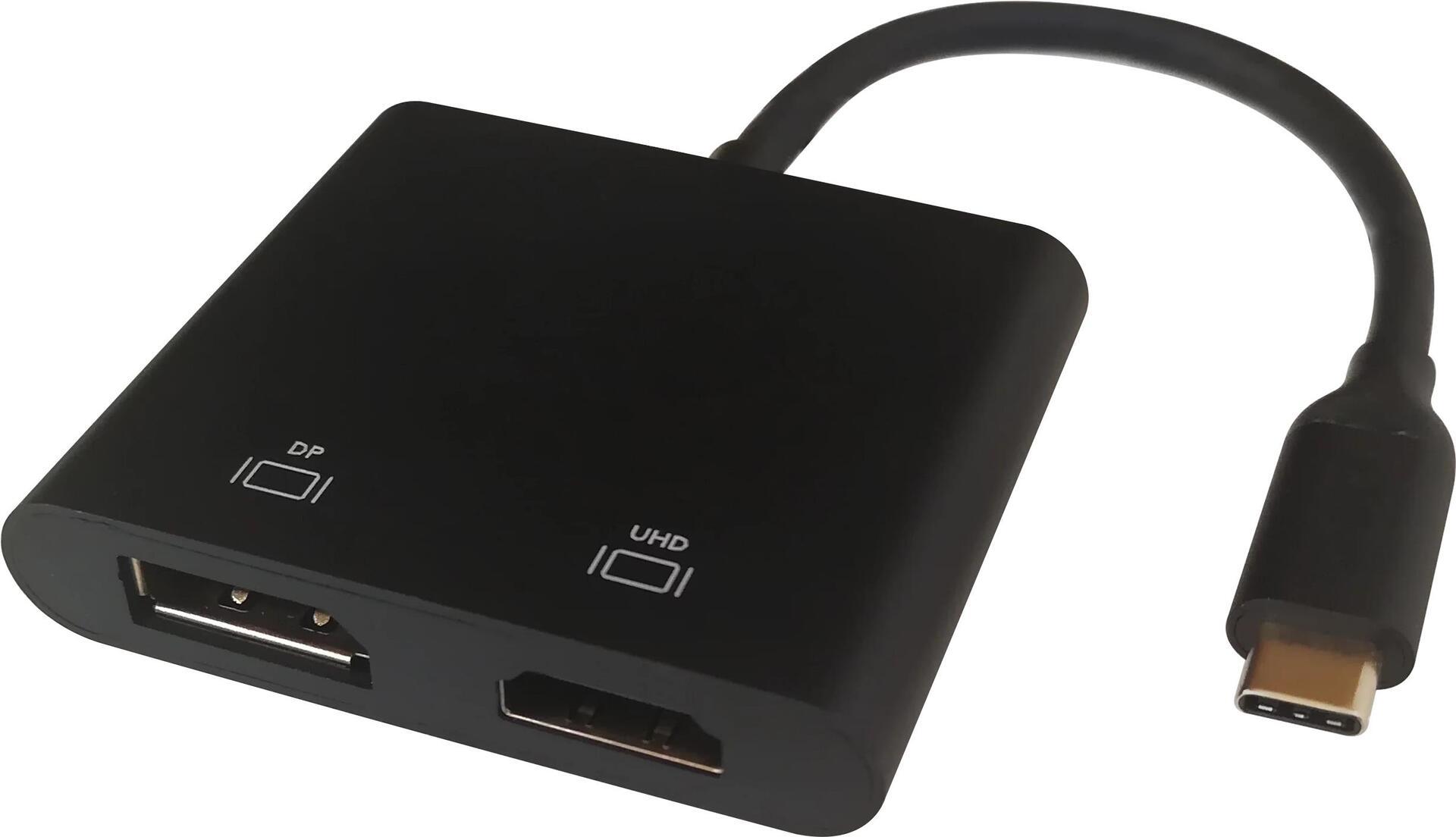 Deltaco USBC-HDDP cavo e adattatore video 01 m USB tipo-C HDMI DisplayPort Nero (USB-C MST HUB 2x 4K/60Hz HDMI DP)