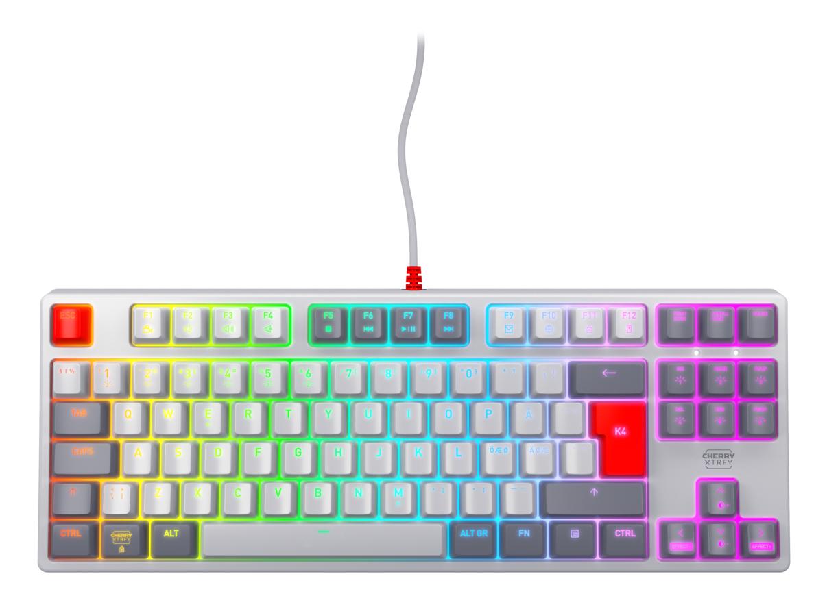 CHERRY K4V2 TKL tastiera Gaming USB QWERTY Nordic Grigio Grigio chiaro Rosso