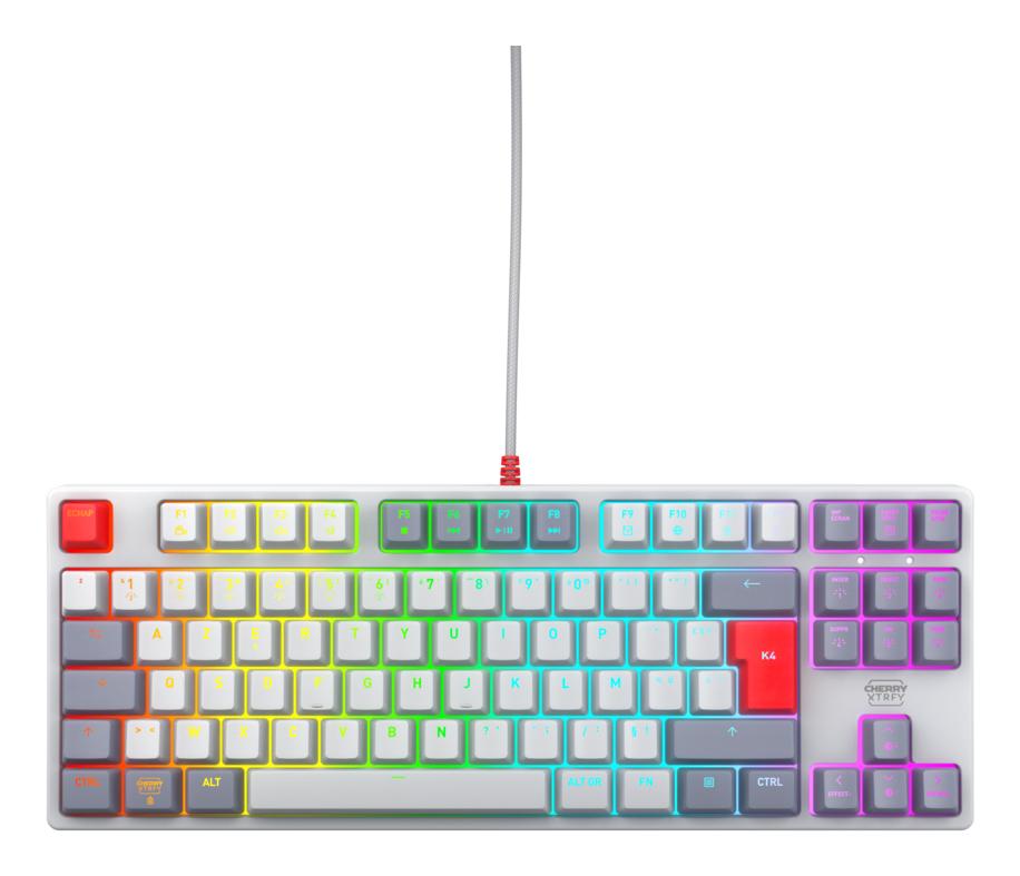 CHERRY K4V2 TKL tastiera Gaming USB AZERTY Francese Grigio Grigio chiaro Rosso