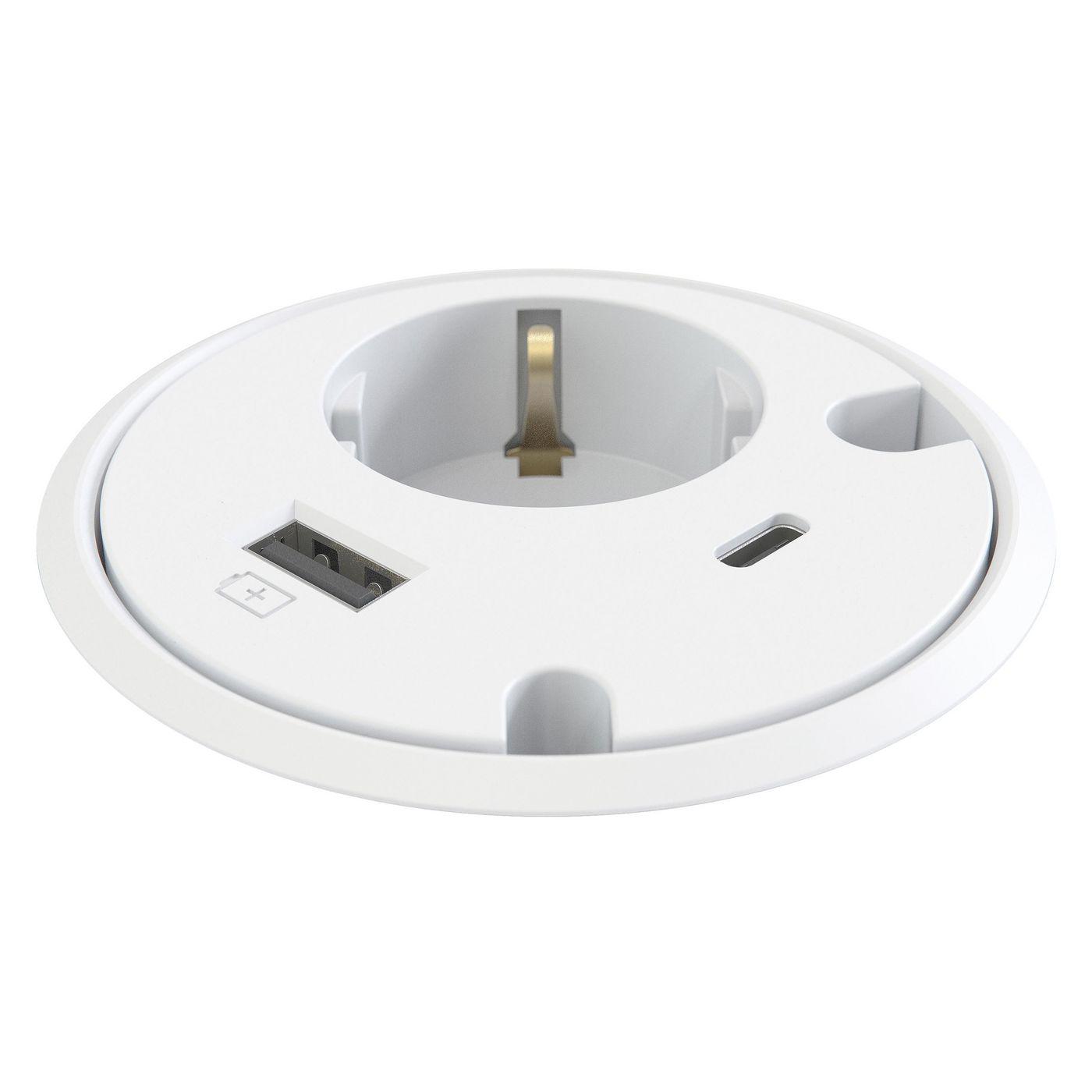 Powerdot 1xUSB and 1xUSB-C - Feed Through White - Warranty 12M