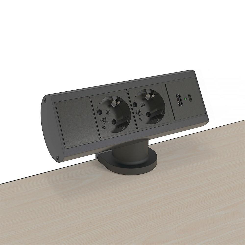 Smartline Desk Alu/Black - 2 Power 1 USB - Warranty 12M