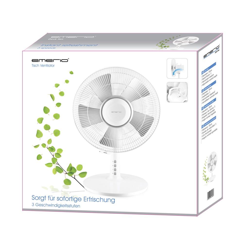 EMERIO FN-114224 TABLE FAN 30CM, 5 BLADES, 3 SPEED SETTINGS, WHITE