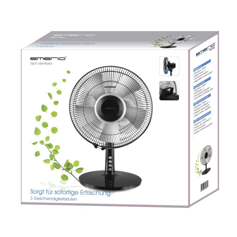 EMERIO FN-114224.1 TABLE FAN 30CM, 5 BLADES, 3 SPEED SETTINGS, BLACK