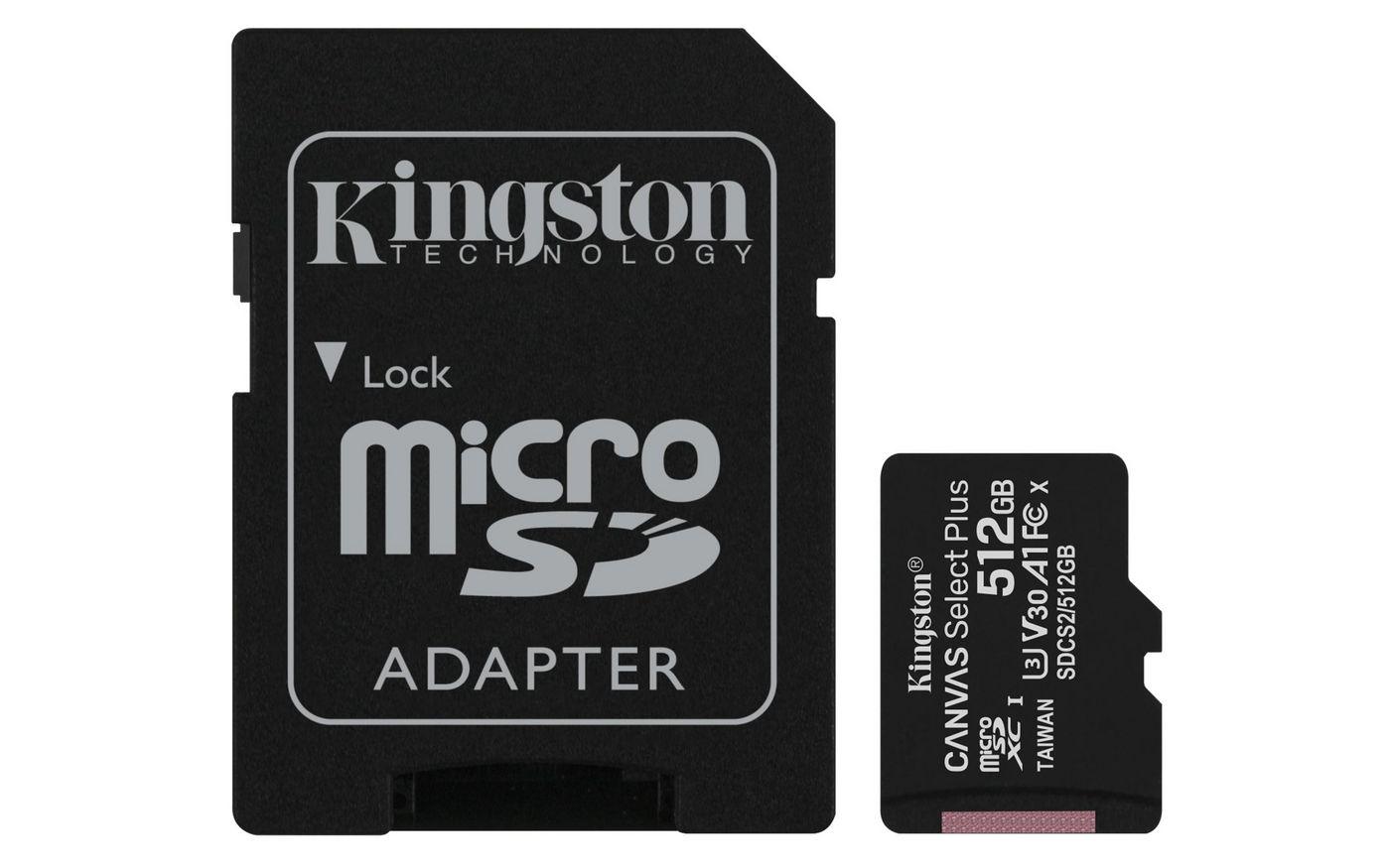 Kingston Technology Scheda micSDXC Canvas Select Plus 100R A1 C10 da 512GB adattatore