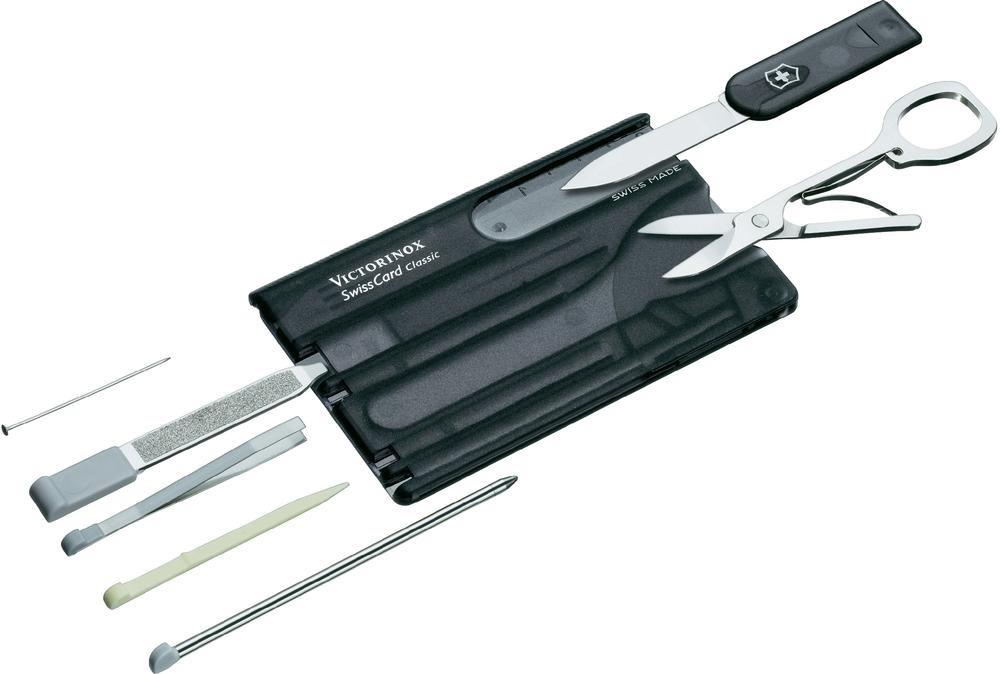 Coltello tascabile Victorinox V-0.71 33.T3 Swiss Card, nero trasparente