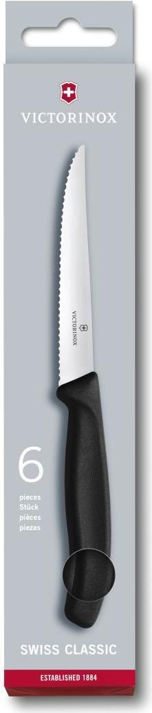 Victorinox 6.7233.6 Swissclassic Coltello da bistecca a punta Confezione da 6, Nero