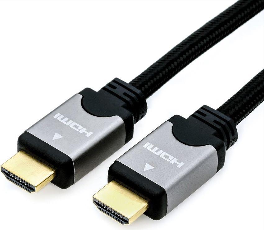 Roline High Speed - HDMI con cavo Ethernet - HDMI (M) a HDMI (M) - 75 m - Isolamento doppio - nero/argento