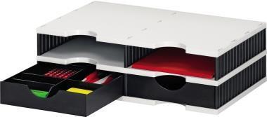 Stizione di smistamento Styro Duo Stirodoc, 4 scomparti, stazione di smistamento grigio/nero con 2 scomparti aperti e 2 cassett