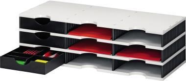 Stizione di smistamento dello stile Styrodoc Trio 9 fritti stazione di smistamento grigio/nero con 6 fader aperti e 3 cassetti