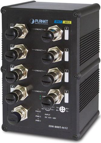 PLANET ISW-800T-M12 - Interruttore - 8 x 10/100 - montabile su guida DIN montabile a parete - CC (ISW-800T-M12)