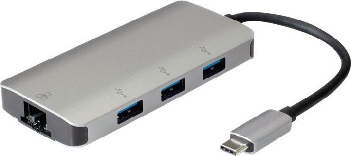 Roline 12.02.1108 - USB 3.2 Gen 1 (3.1 Gen 1) Tipo -C - RJ -45 - USB 3.2 Gen 1 (3.1 Gen 1) Tipo -A - Grey - Link - Gigabit Ethe