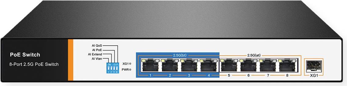 Valore POE 2.5Gigab.Switch 8x 2.5GBE POE+ 1x 10GBE SFP - Switch - 8 -port - Ethernet - Potenza su Ethernet (21.99.1189)