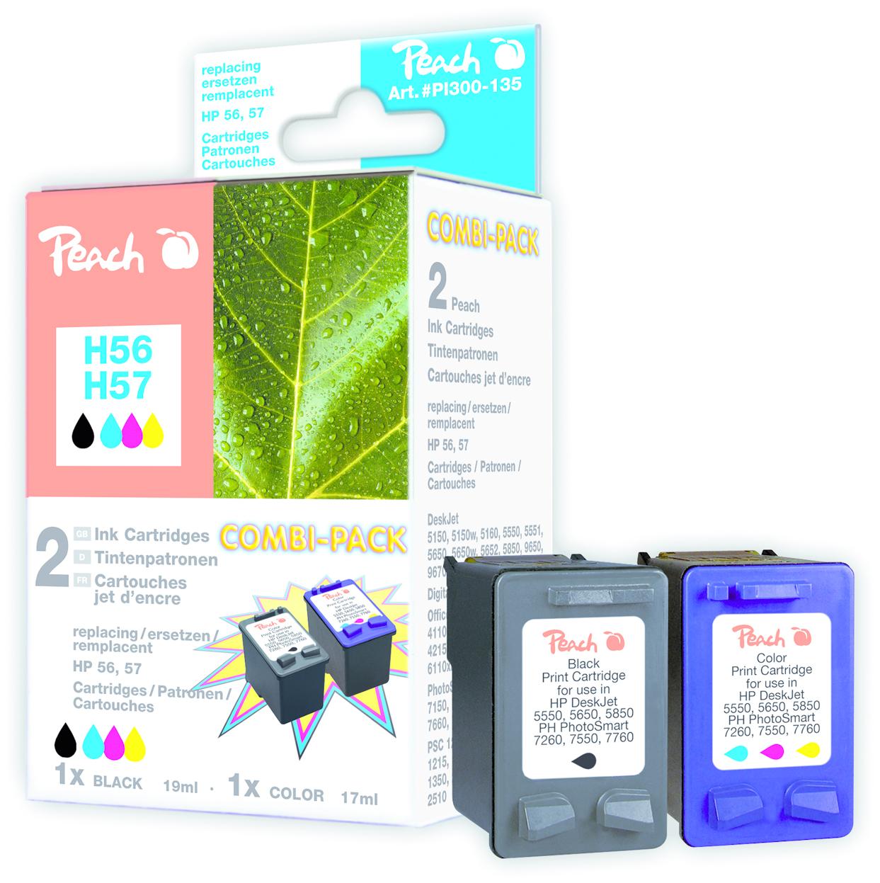 Peach PI300-135 cartuccia d'inchiostro 2 pz Nero, Ciano, Magenta, Giallo