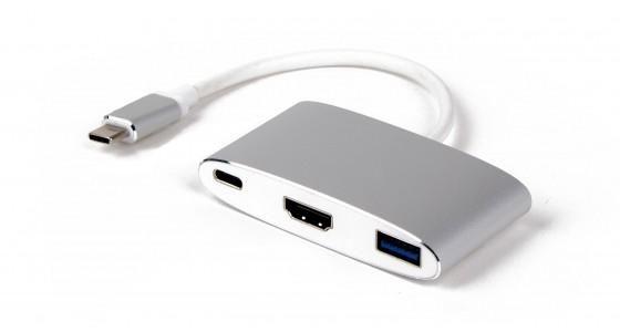 USB-C [m] to HDMI [4Kx2K] [f] - & USB 3.0 [f] & USB-C - charging Multiport Adapter, Aluminium housing, s - Warranty: 12M