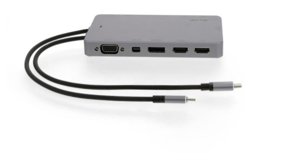 Dock USB-C Display 4K 12 Port, HDMI 4K@60Hz, Mini-DP, DP, DVI, VGA, Ethernet, 2x USB 3.0 (1x 1.5A Power Output), Audio Out, USB