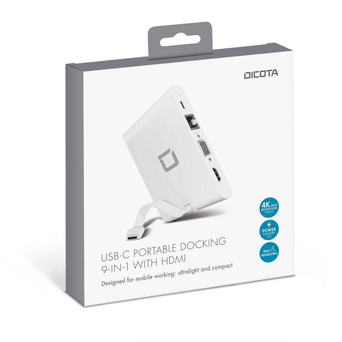 DICOTA D31729 replicatore di porte e docking station per notebook Bianco (USB-C PORTABLE DOCKING - 9-IN-1 WITH HDMI)