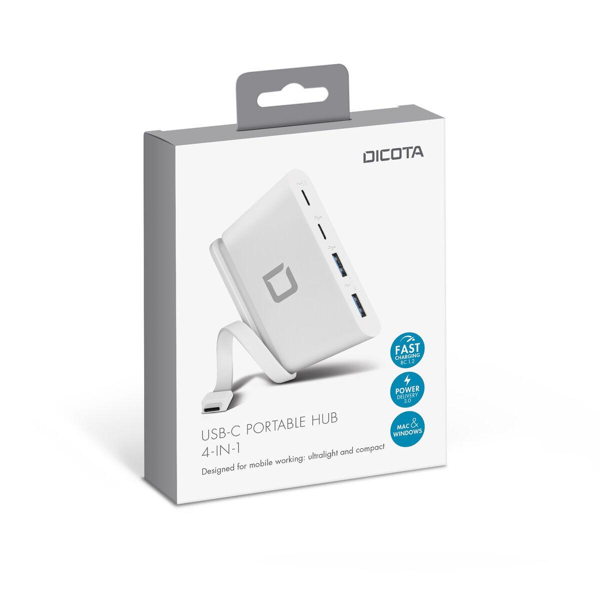 DICOTA D31731 replicatore di porte e docking station per notebook Bianco (USB-C PORTABLE HUB 4-IN-1 - .)
