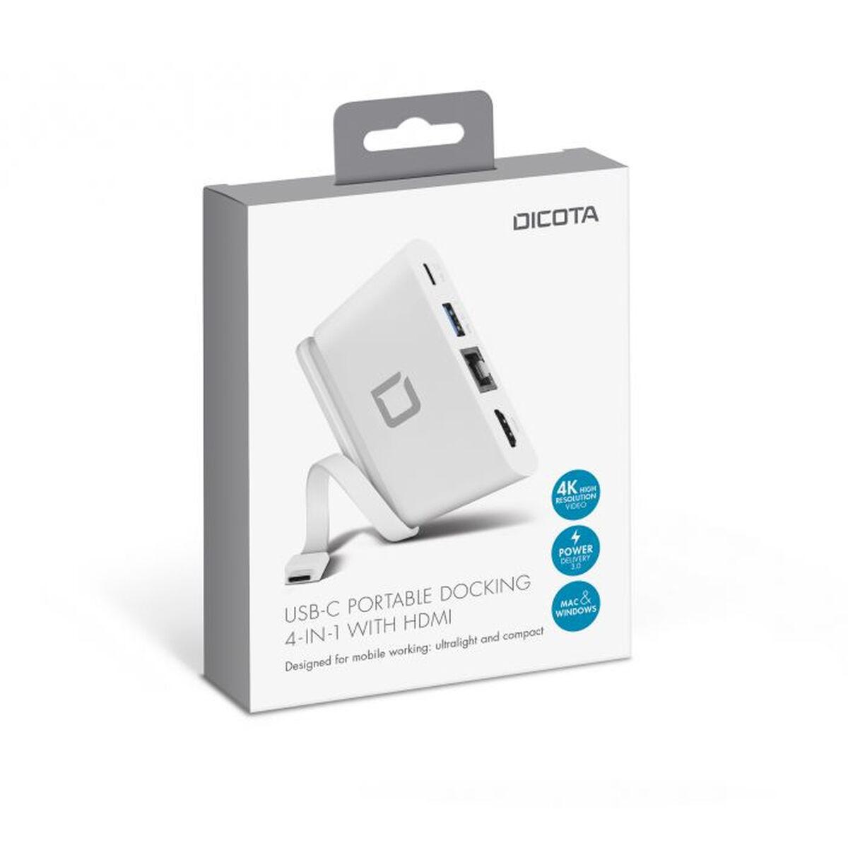 DICOTA D31730 replicatore di porte e docking station per laptop Bianco (USB-C PORTABLE DOCKING - 4-IN-1 WITH HDMI)