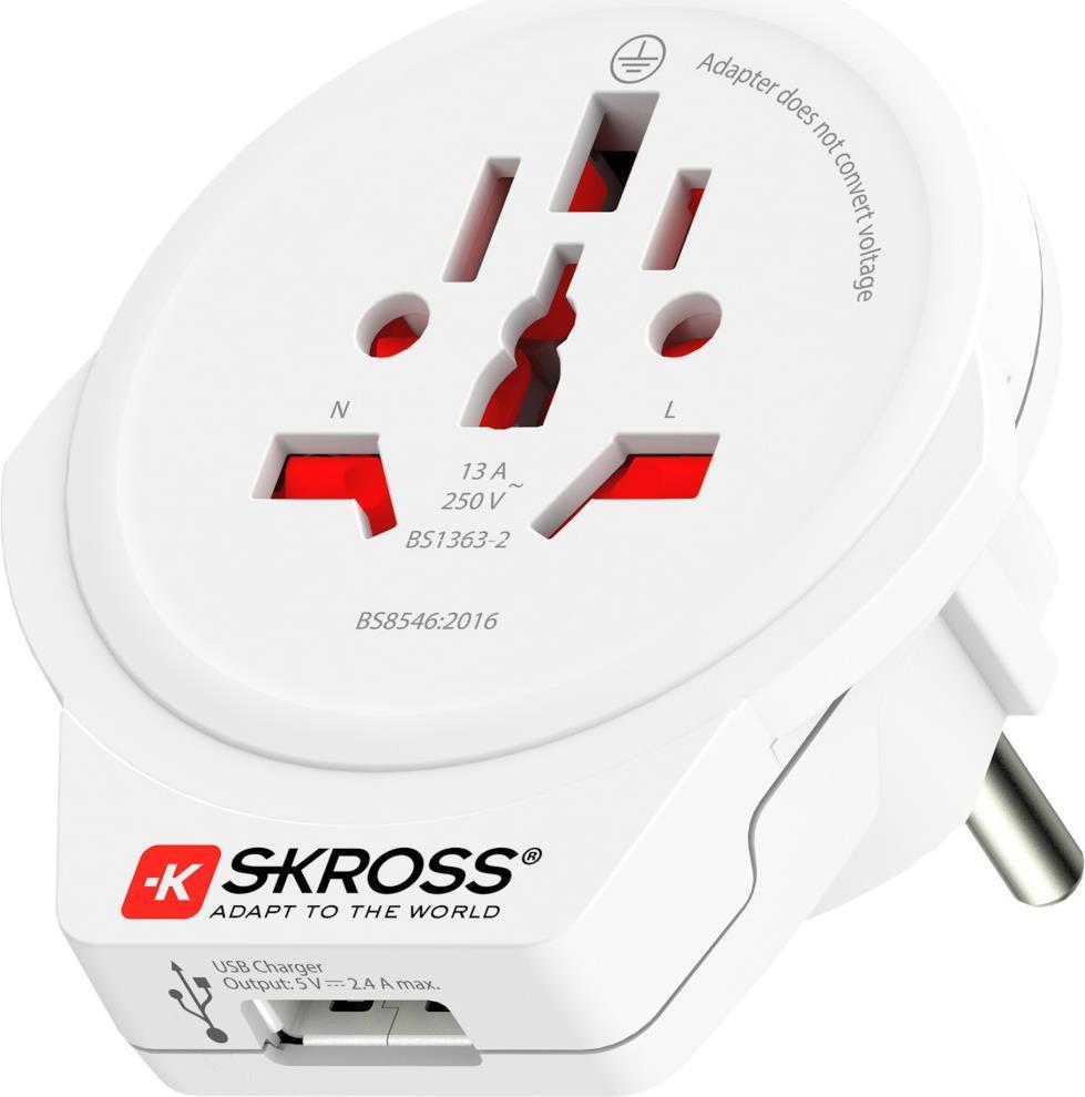SKROSS Adattatore Paese da Mondo a Europa USB